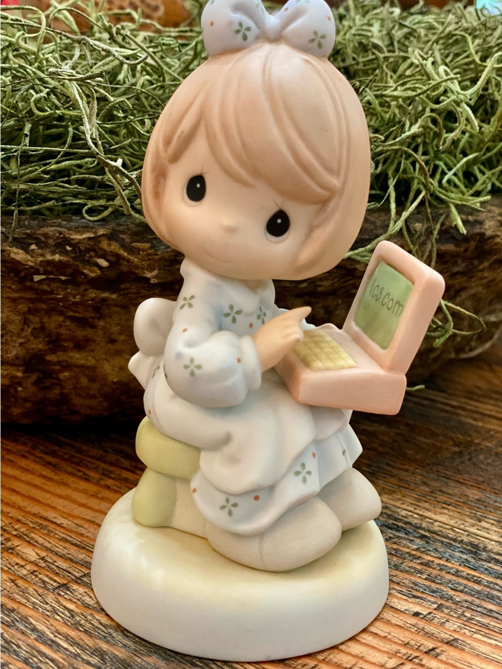 “1999 Precious Moments” Porcelain Figurine with Pink Laptop
